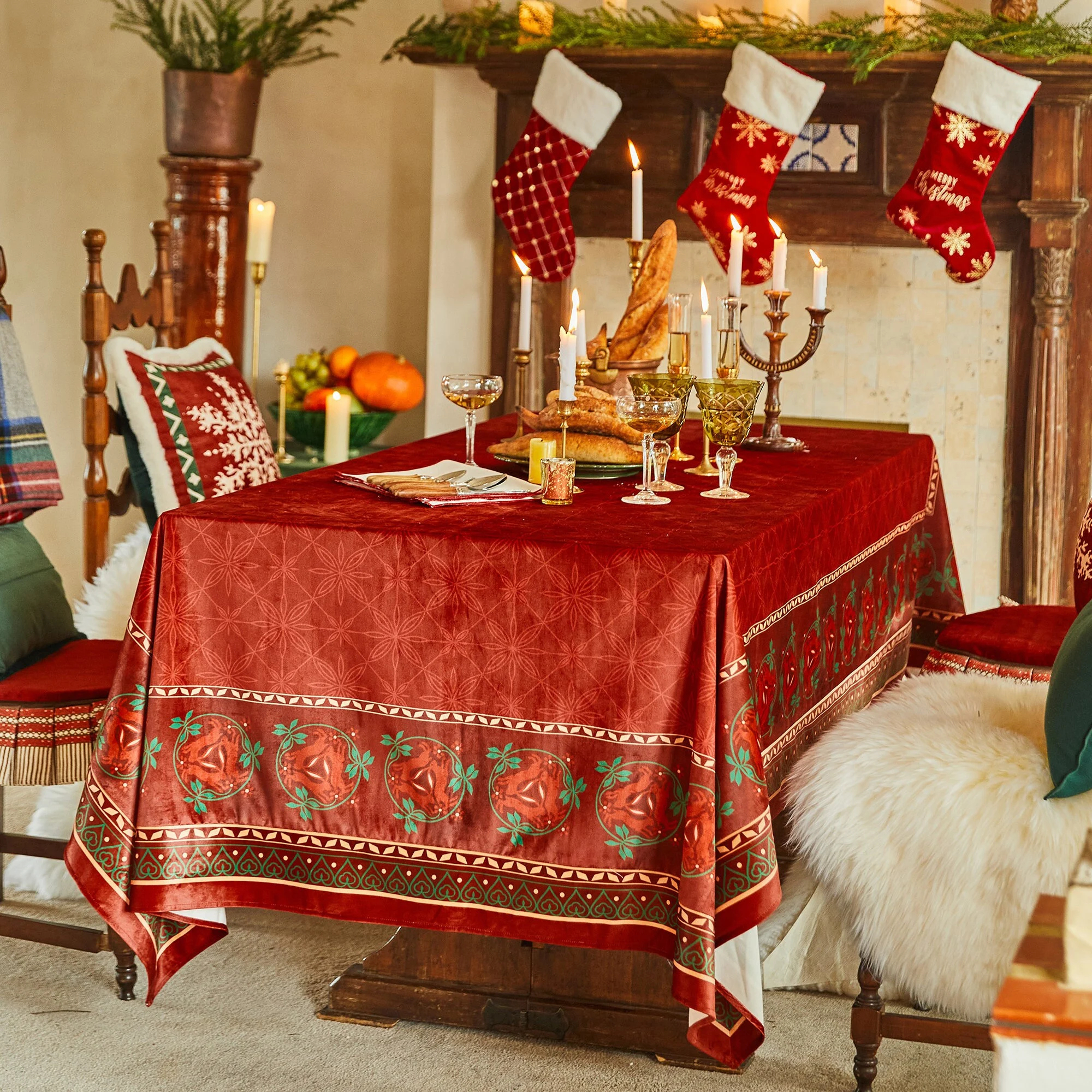 Burgundy Rose Border Tablecloth