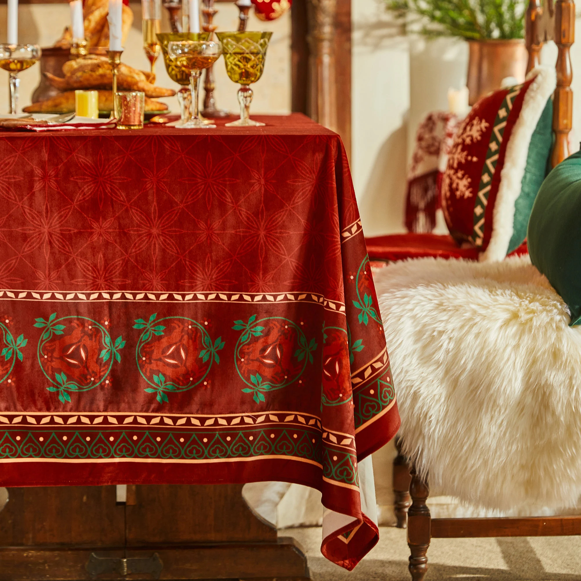 Burgundy Rose Border Tablecloth - Image 7