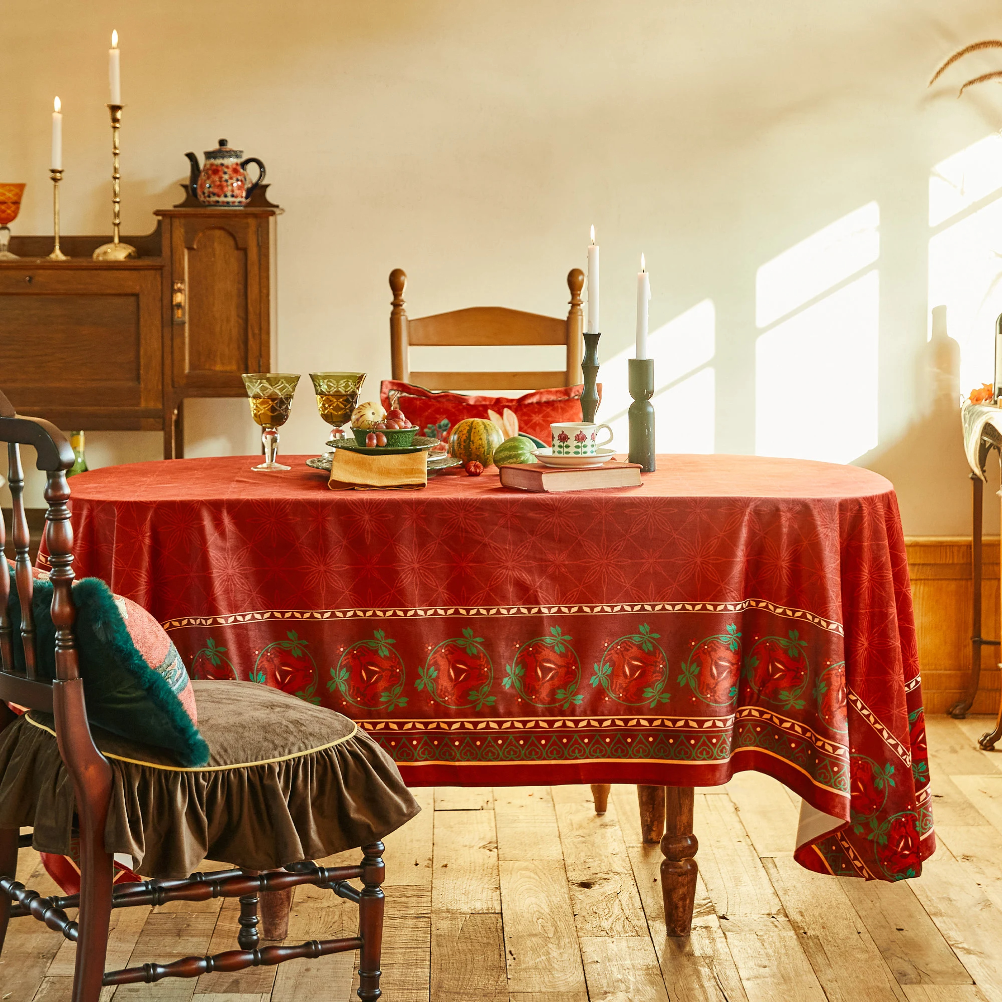 Burgundy Rose Border Tablecloth - Image 6