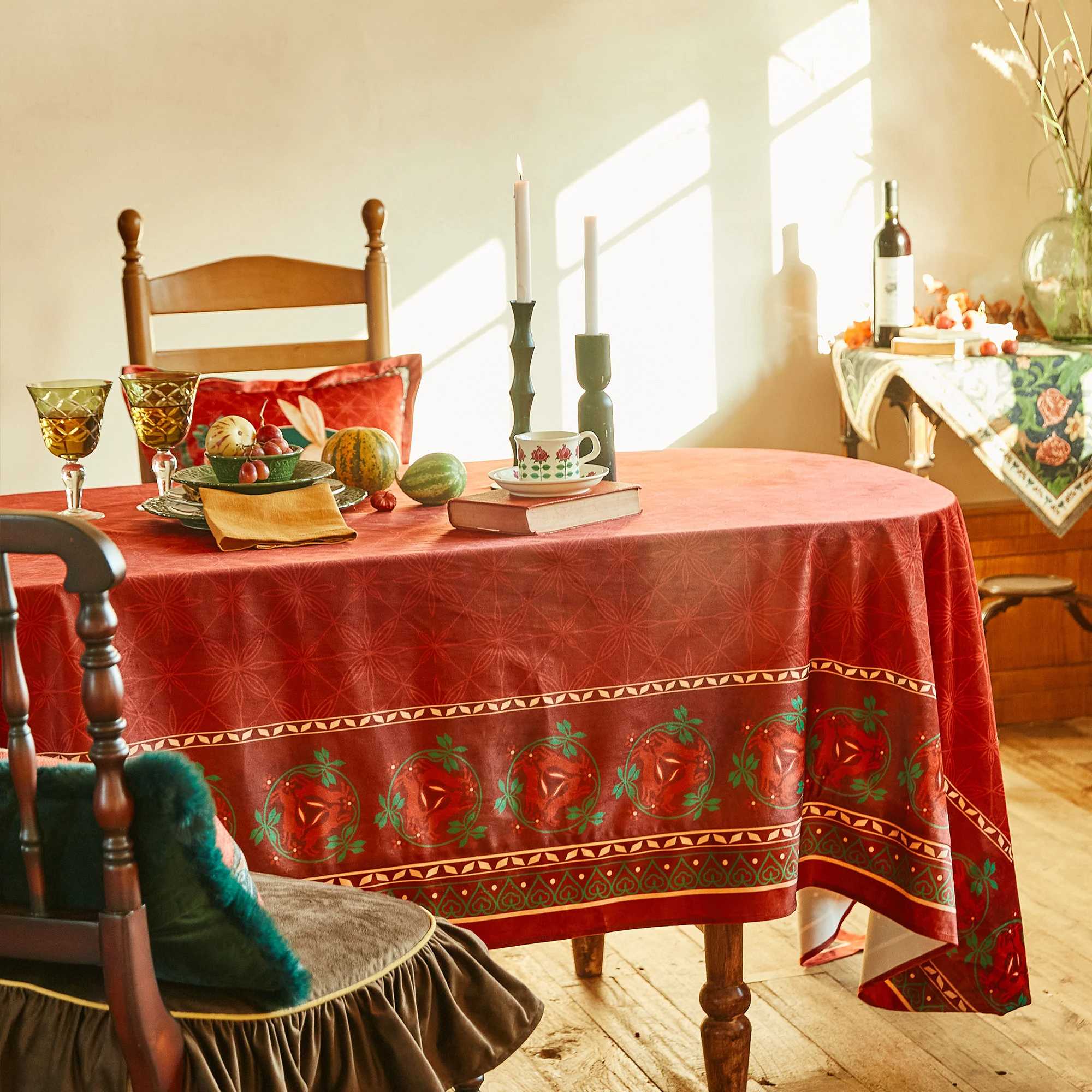 Burgundy Rose Border Tablecloth - Image 4