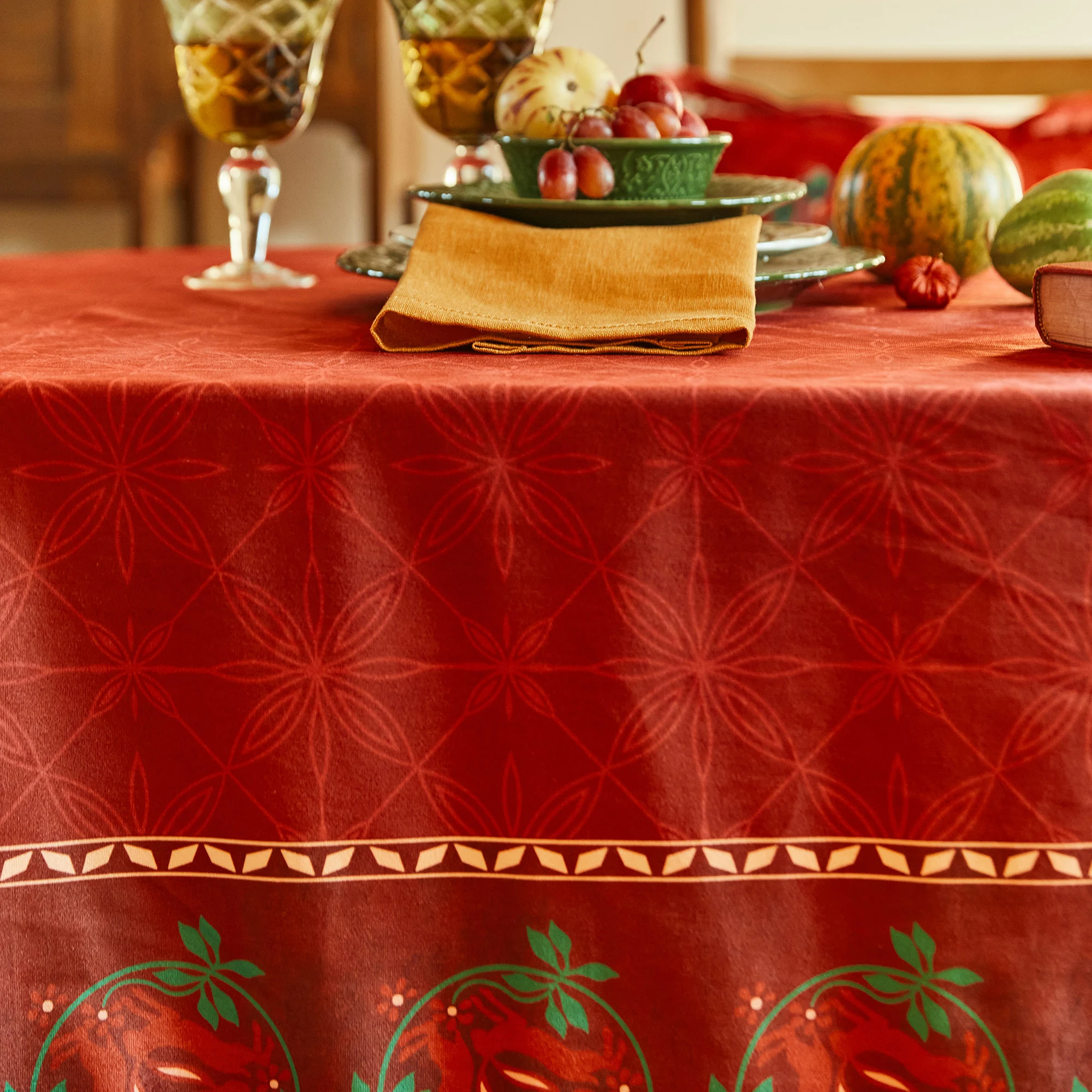 Burgundy Rose Border Tablecloth - Image 3