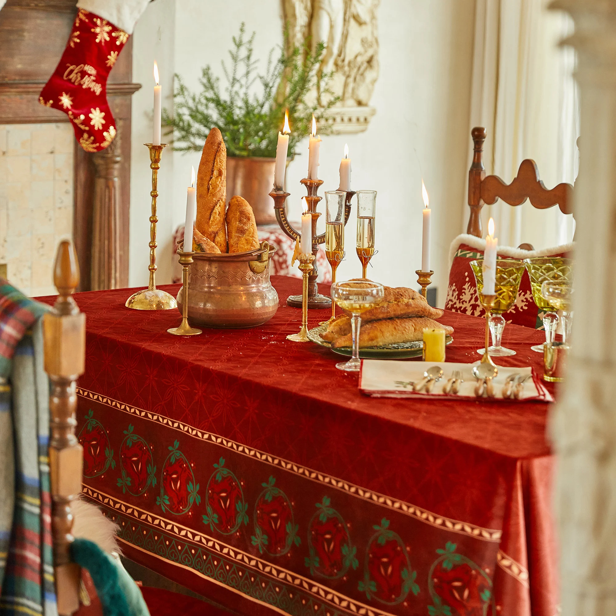 Burgundy Rose Border Tablecloth - Image 2