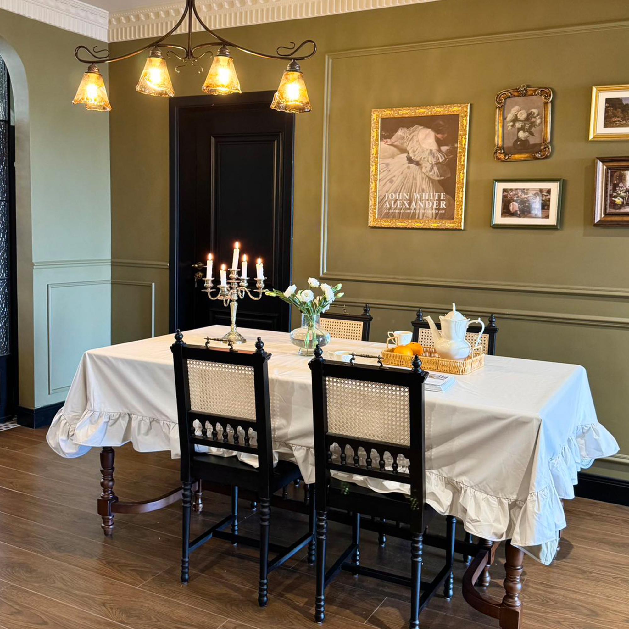 Cream solid ruffled tablecloth