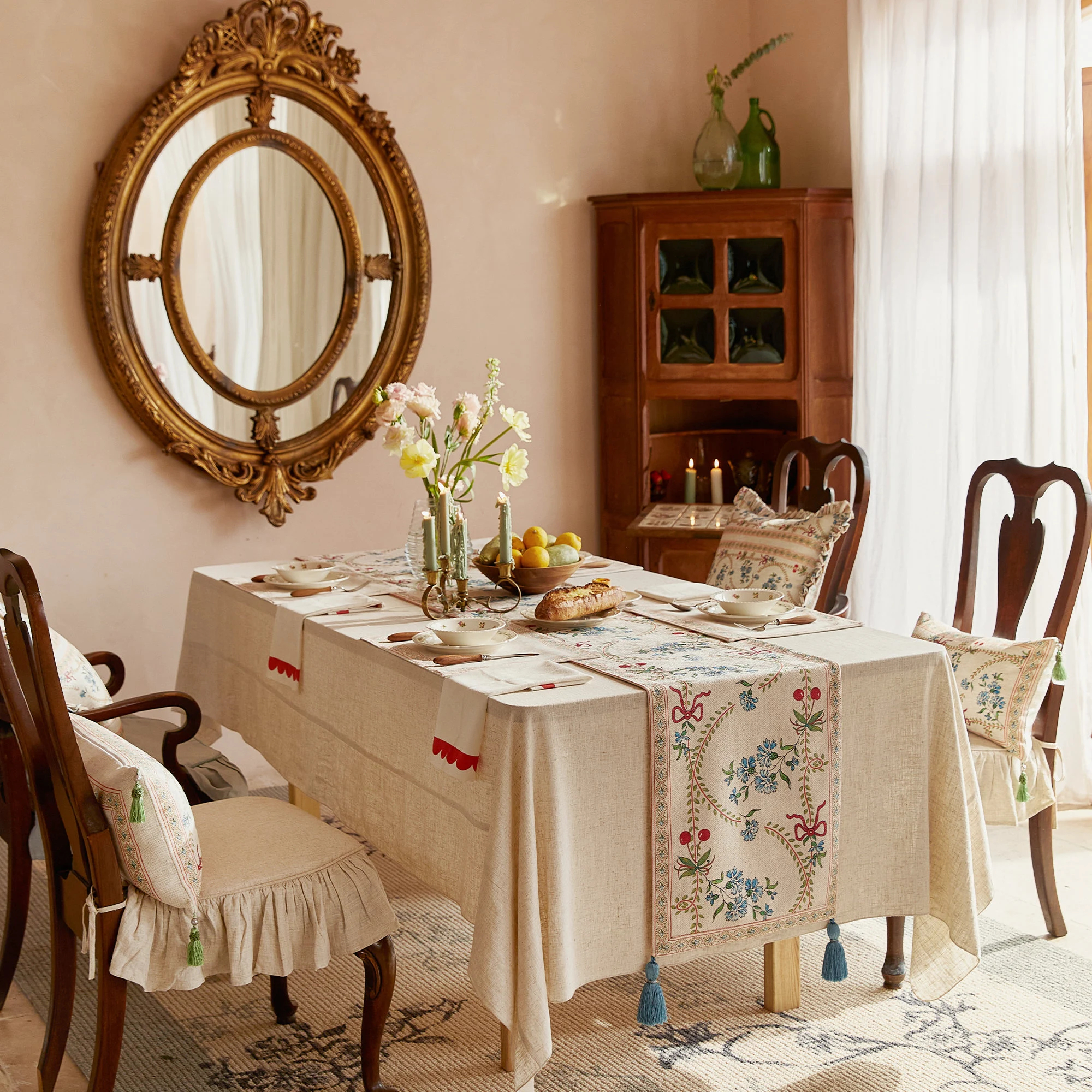 Embroidered flower table runner