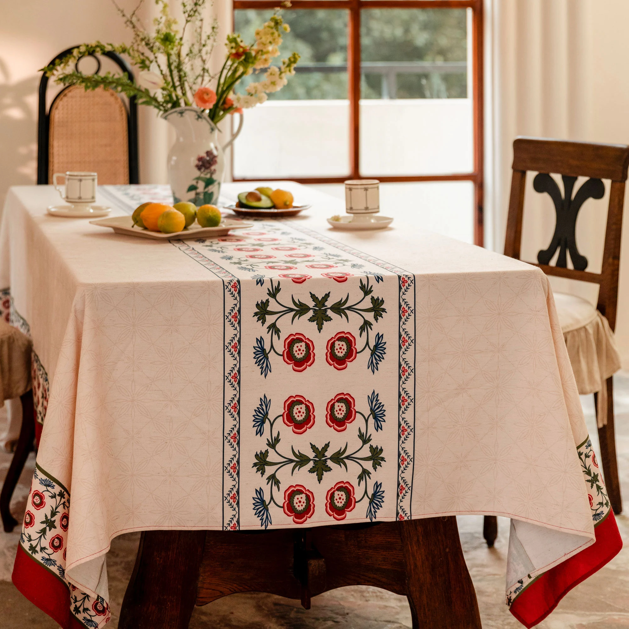 Ethnic embroidery floral tablecloth