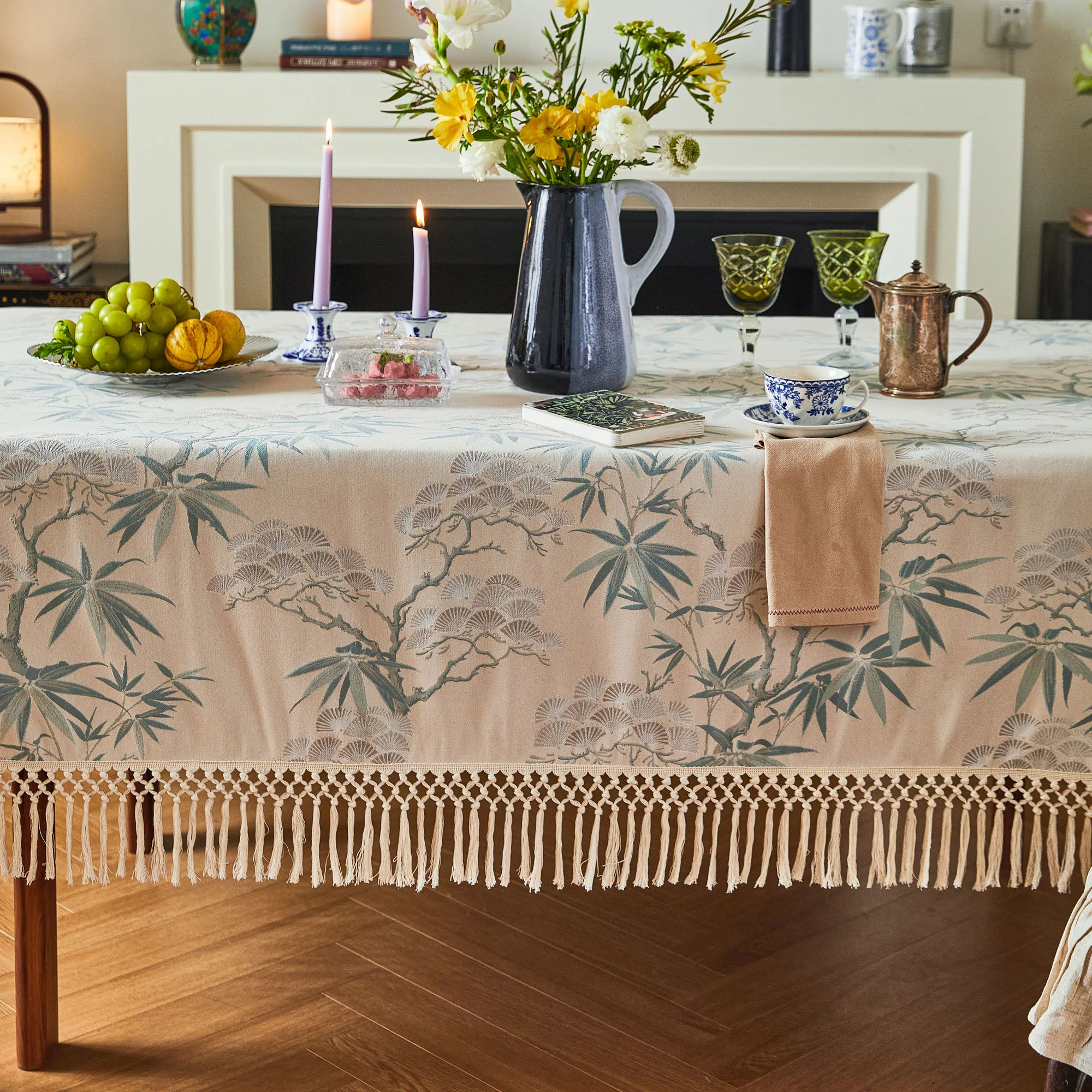 Ink and wash pine and bamboo tassel tablecloth - Image 8
