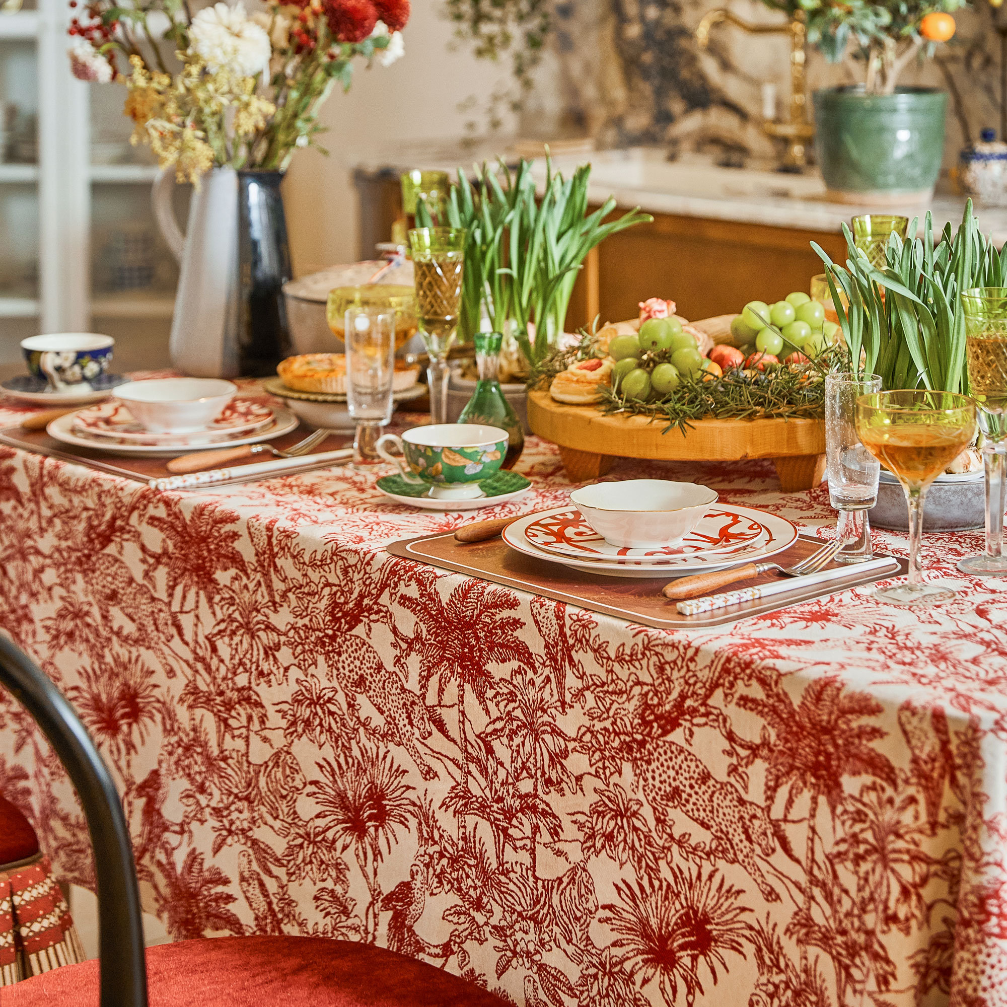 Terracotta Red Tropical Jungle Print Tablecloth - Image 9