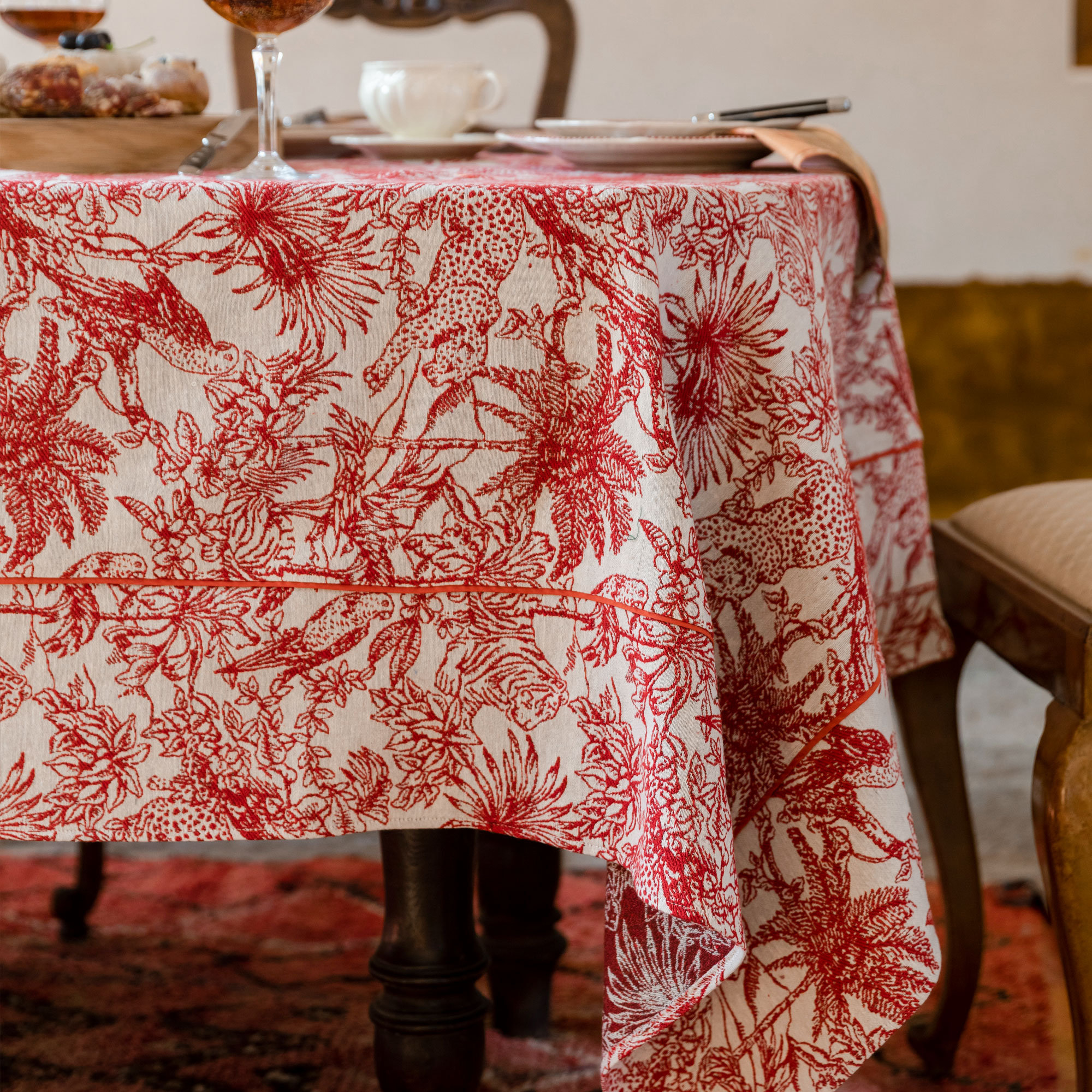 Terracotta Red Tropical Jungle Print Tablecloth - Image 7