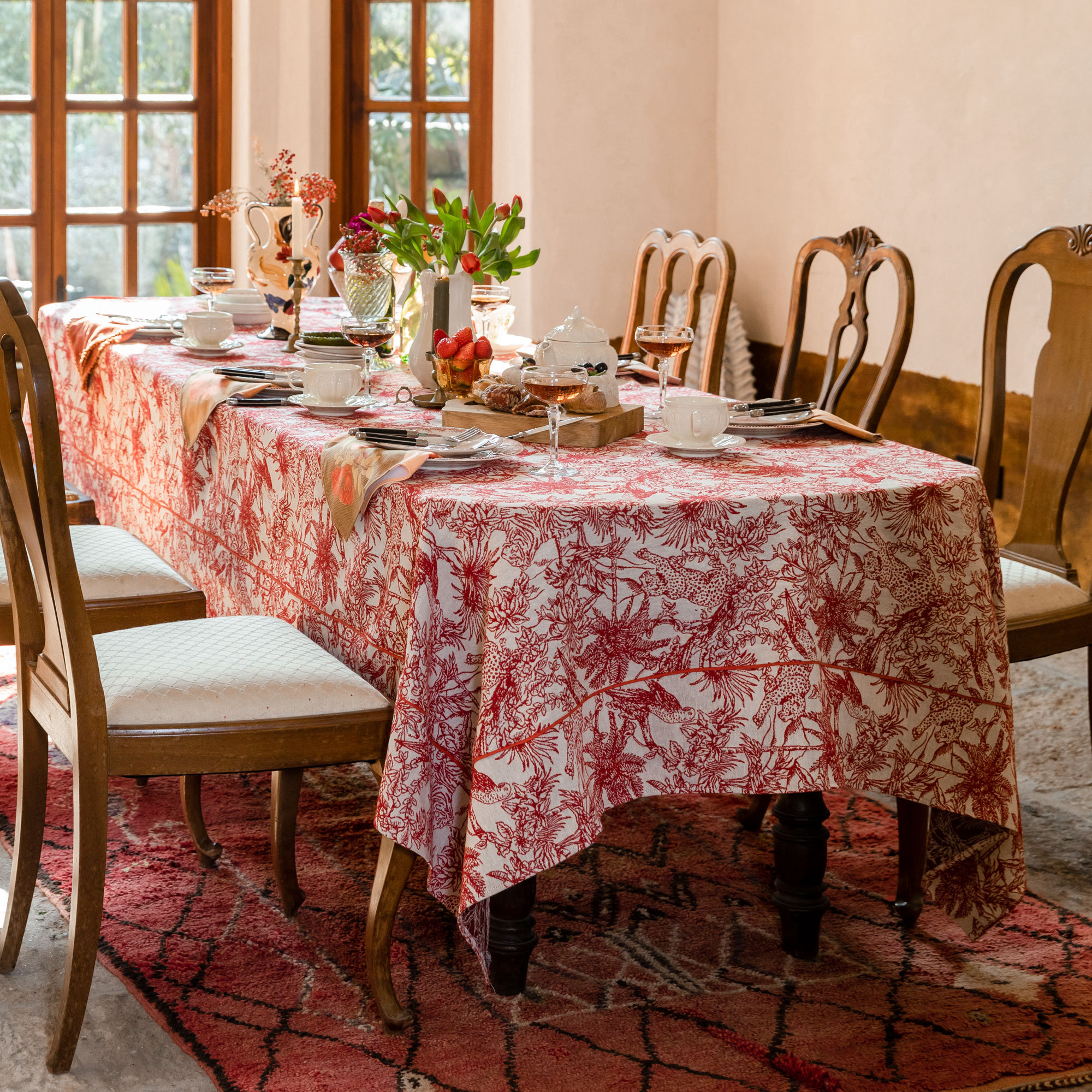 Terracotta Red Tropical Jungle Print Tablecloth - Image 6