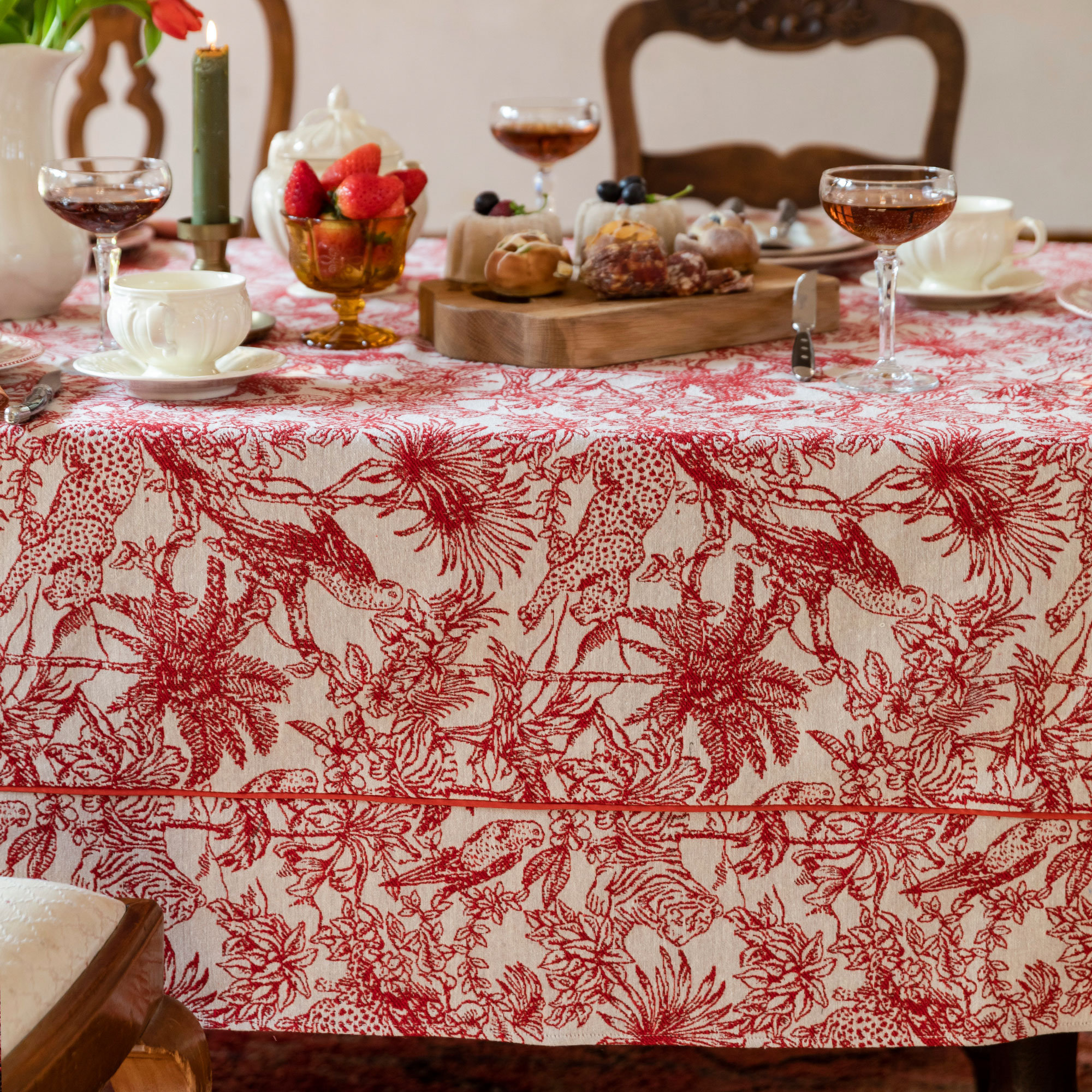 Terracotta Red Tropical Jungle Print Tablecloth - Image 5