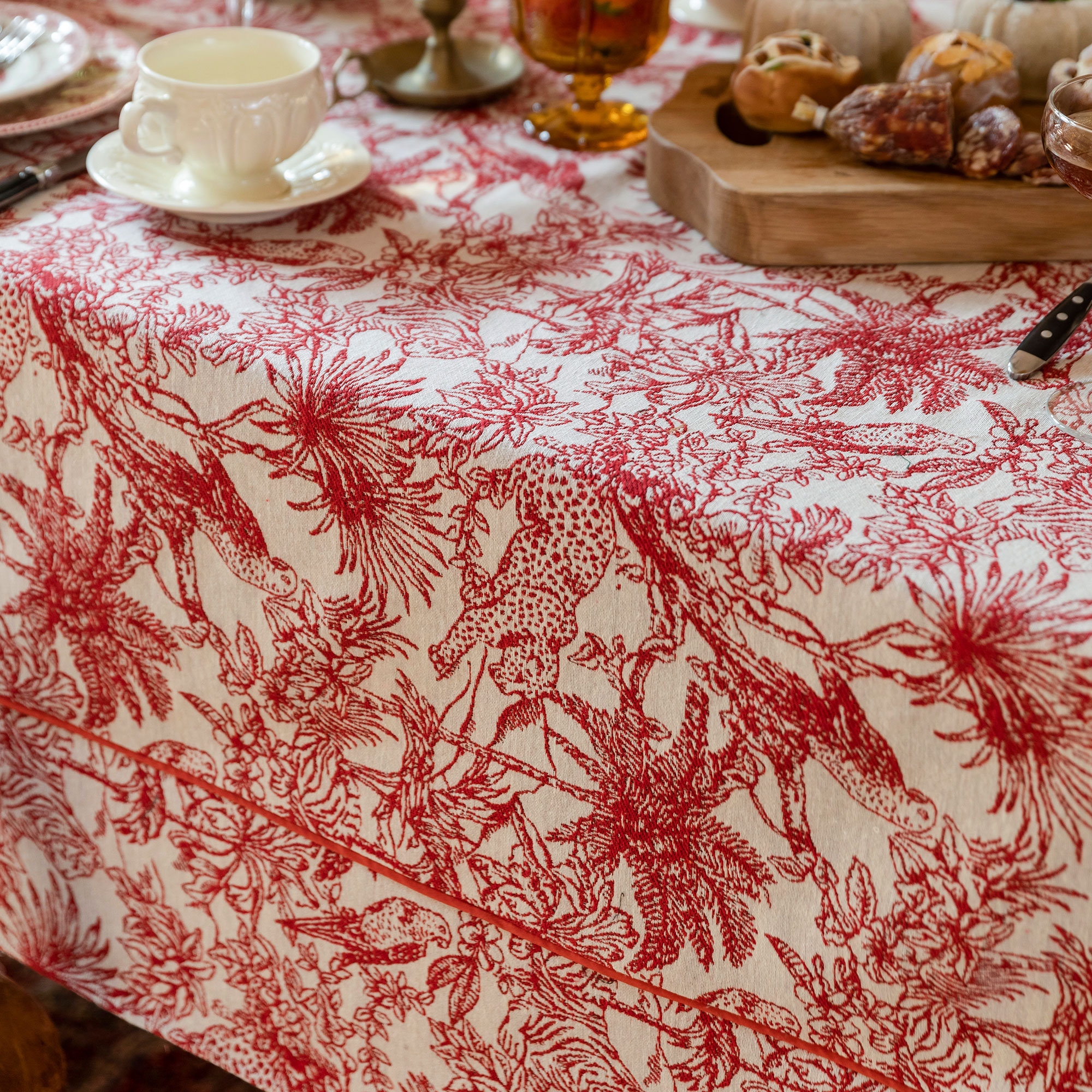 Terracotta Red Tropical Jungle Print Tablecloth - Image 4
