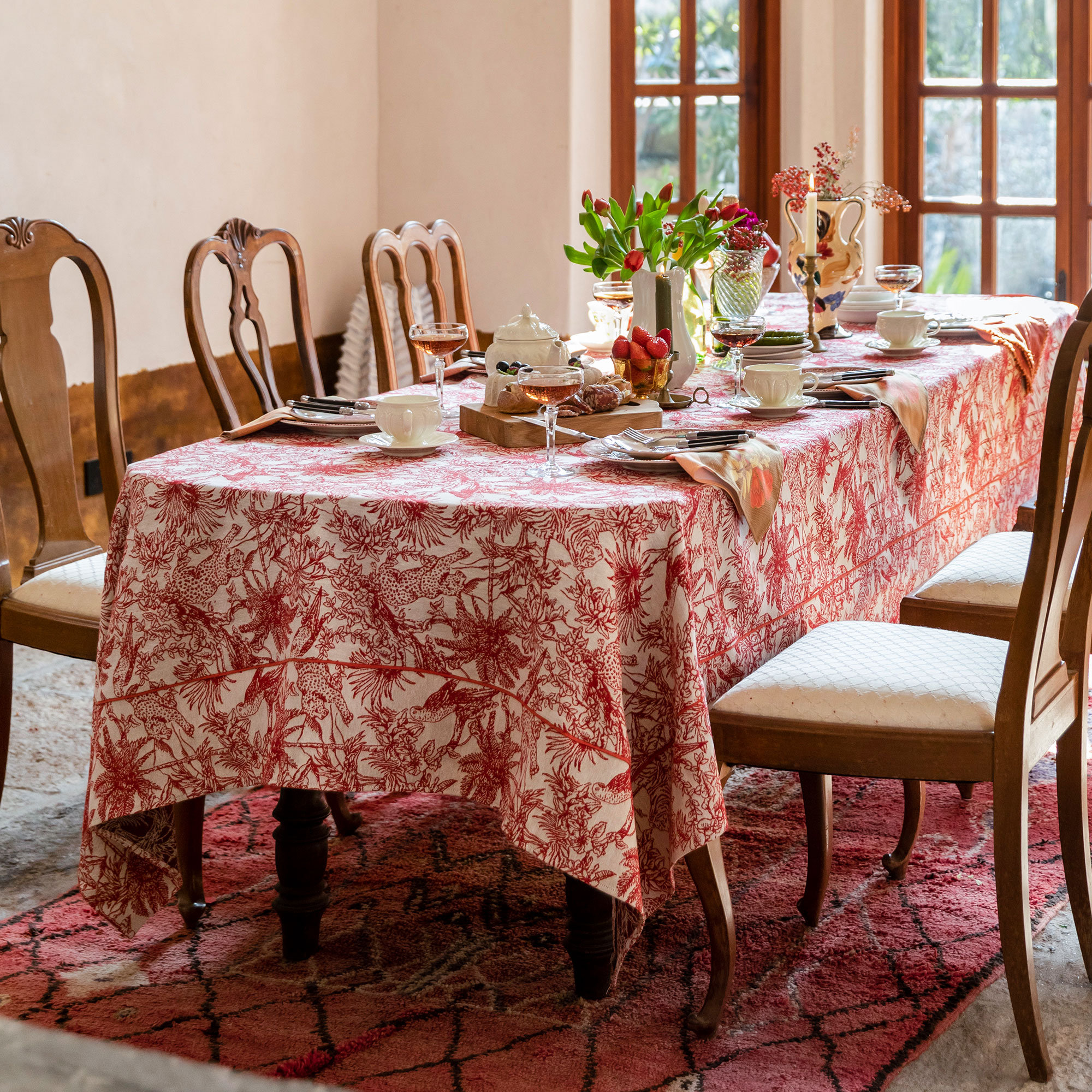Terracotta Red Tropical Jungle Print Tablecloth - Image 3