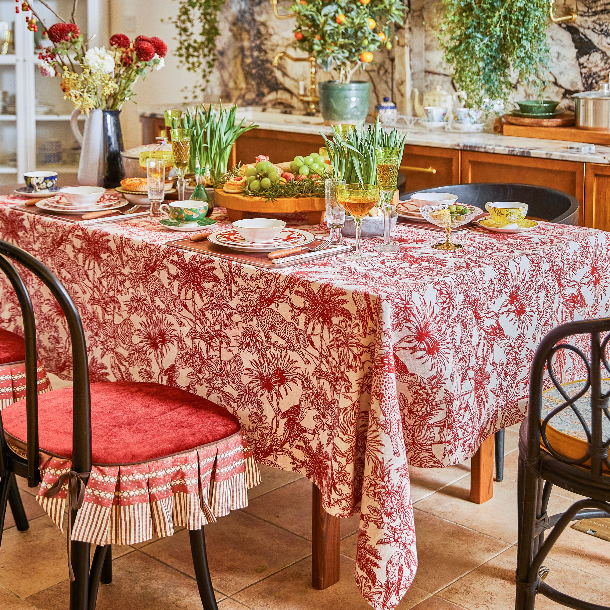 Terracotta Red Tropical Jungle Print Tablecloth